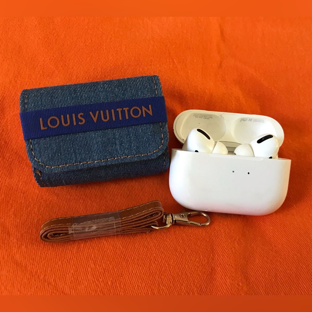 Up Cycle LV Ribbon on a Denim AirPod Case